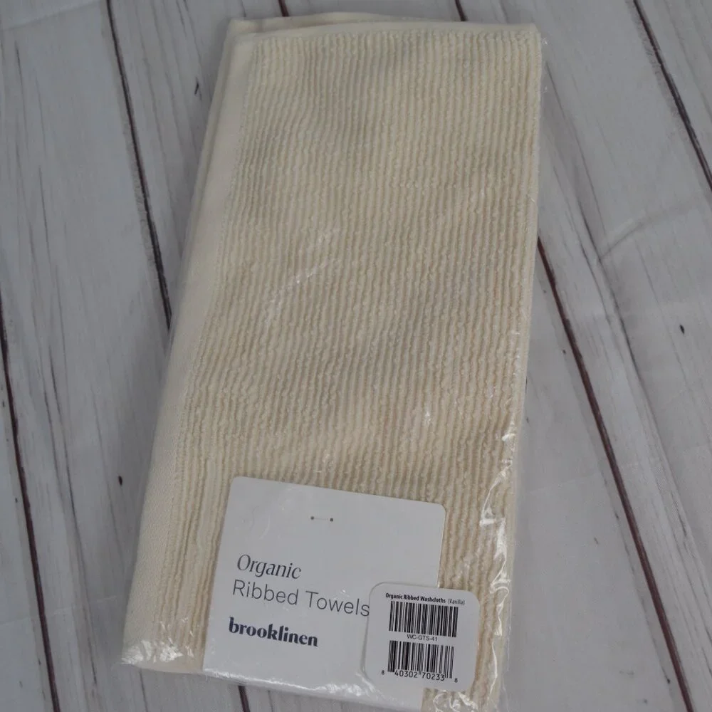 Brooklinen 100% Organic Cotton Ribbed Washcloths Vanilla Set 2 WC-GTS-41 NEW